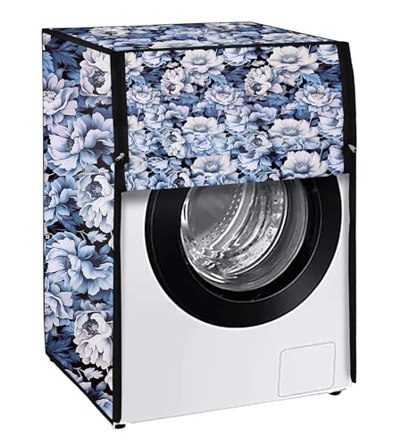 Image of Fully Automatic Front Load Washing Machine Cover Compatible For LG 6Kg, 6.5Kg, 7Kg, 7.5Kg, 8Kg, 8.5Kg, 9Kg, 10Kg (66L X 61D X 84H), Waterproof & Dustproof , Blue Flower.