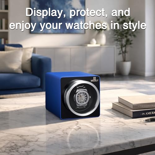 Image of MOZSLY Watch Winder for Automatic Watches Single Rotating Watch Box with Quiet Motor 12 Rotation Mode Setting Battery Powered or AC Adapter PU Leather