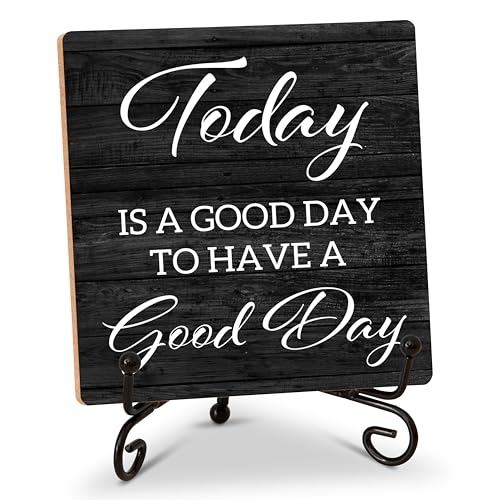 Image of Inspirational Quotes Home Office Desk Decor with Stand - Today Is A Good Day to Have A Good Day - Motivational Wooden Sign Gift for Women Men Friends Coworkers - C20