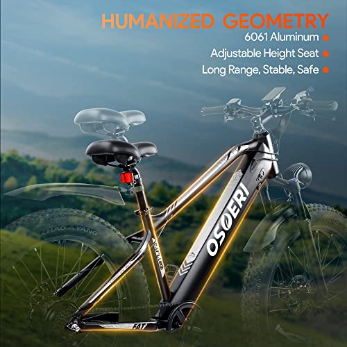 Osoeri Electric Bike for Adults 48V 20Ah Removable LG Cells Battery, 26\" Fat Tire Ebike 750W Brushless Motor 28MPH Shimano 7-Speed Electric Mountain Bicycle with Lockable Suspension Fork, UL Certified - Thumbnail 7