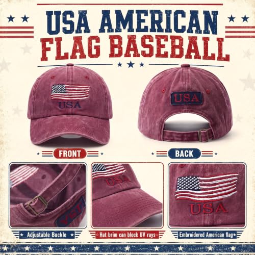 Image of Geyoga 4 Pack USA Flag Baseball Cap Washed