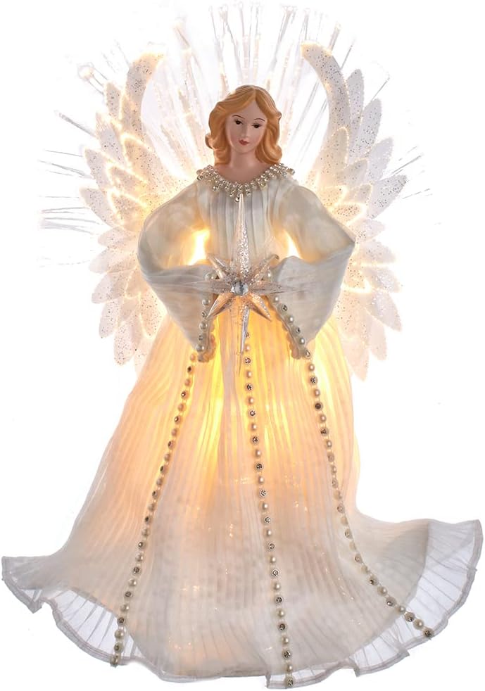 Kurt Adler 16-Inch Ivory/Clear Fiber Optic Angel Tree Topper Fiber-Optic Angel