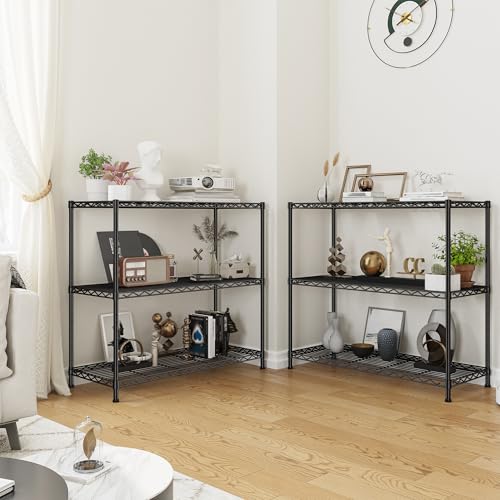Image of 3- Shelf Metal Shelving Unit 35.6Wx14Dx36H,Adjustable Storage Shelves Heavy Duty Garage Steel Shelving for Office,Wire Rack Small Shelf for Kitchen Shelves Laundry Bathroom Pantry Closet Black,2pc