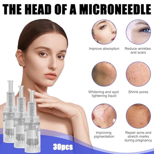 30 Pcs Microneedling: 12 Pins Microneedling Nadeln Microneedling Ersatz Nadeln, Ersatz Derma Pen Mikronadel Dermapen Ersatzköpfe Microneedling Gerät entfernung von Akne, Narben & Fettleibigkeitsfalten