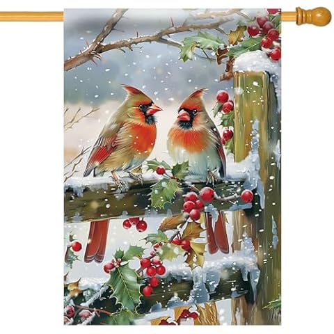 Morigins Winter Cardinal Birds Garden Flag Double Sided Outdoor Yard House Flag 28×40 inch Cover