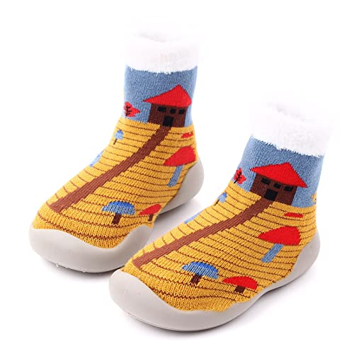 Cute Baby Christmas Santa Trees Printed Kids Baby Walking Shoes Animal Knitted Rubber Soled Toddler Winter Boots Boys (Yellow, 6-12 Months)2