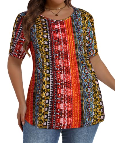 Image of Plus Size Tops for Women Pleated Summer Top Trendy Short Sleeve Shirts Casual Basic Tee Crew Neck Blouses 2026