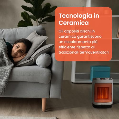 Pro Breeze Termoventilatore Ceramico 2000W - Tecnologia Ceramica a Basso Consumo Energetico - Oscillazione Automatica e 2 Impostazioni di Temperatura. Per camere o bagno – Bianco - Immagine 2