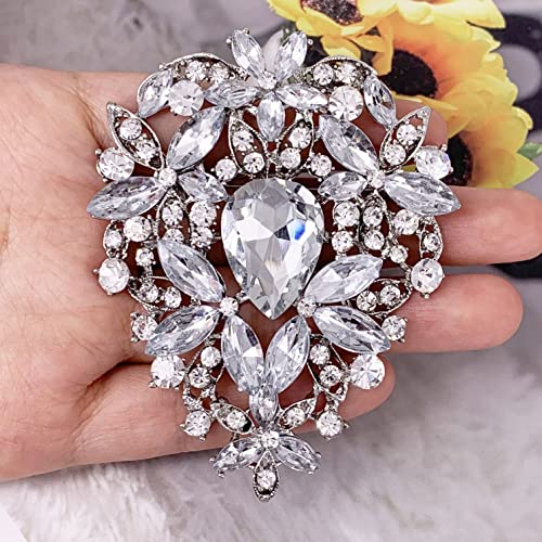 Image of SELOVO Leaf Bouquet Scarf Big Brooch Pin Broach Crystal Jewelry