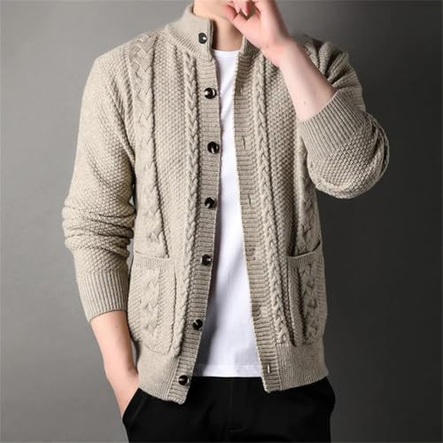 Men Vintage Cardigan Stand Collar Knit Sweatercoat Single Breasted Knitted Sweater3