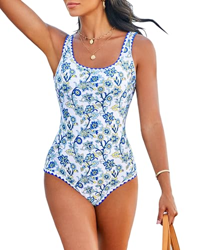 One Piece Swimsuit for Women Tummy Control Bathing Suit Full Coverage Modest Swim Suits Floral Teen Swimwear