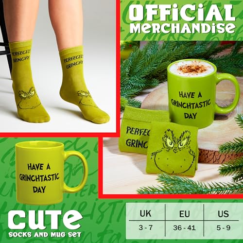 The Grinch Tasse und Socken Damen Teenager, 340ml Keramik Weihnachtstasse & Lustige Kuschelsocken Damen Größe 36-41 in Box… – Ansicht 6