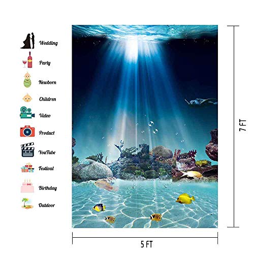 Underwater World Backdrop For Party Decorations Meetsioy 5X7Ft Stonefish Turtle Plant Sunlight Sea Water Background Newborn Child Photo Studio Props Themed Party Curtain Background Lxmt077 #TOP7
