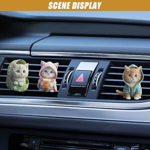 Image of 3PCS Cute Cat Car Air Vent Clips, 2D Flat Acrylic Cartoon Kitty Car Air Conditioner Outlet Clip, Auto Interior Decoration Accessories for Most Vehicles (Blue /Pink /Green)
