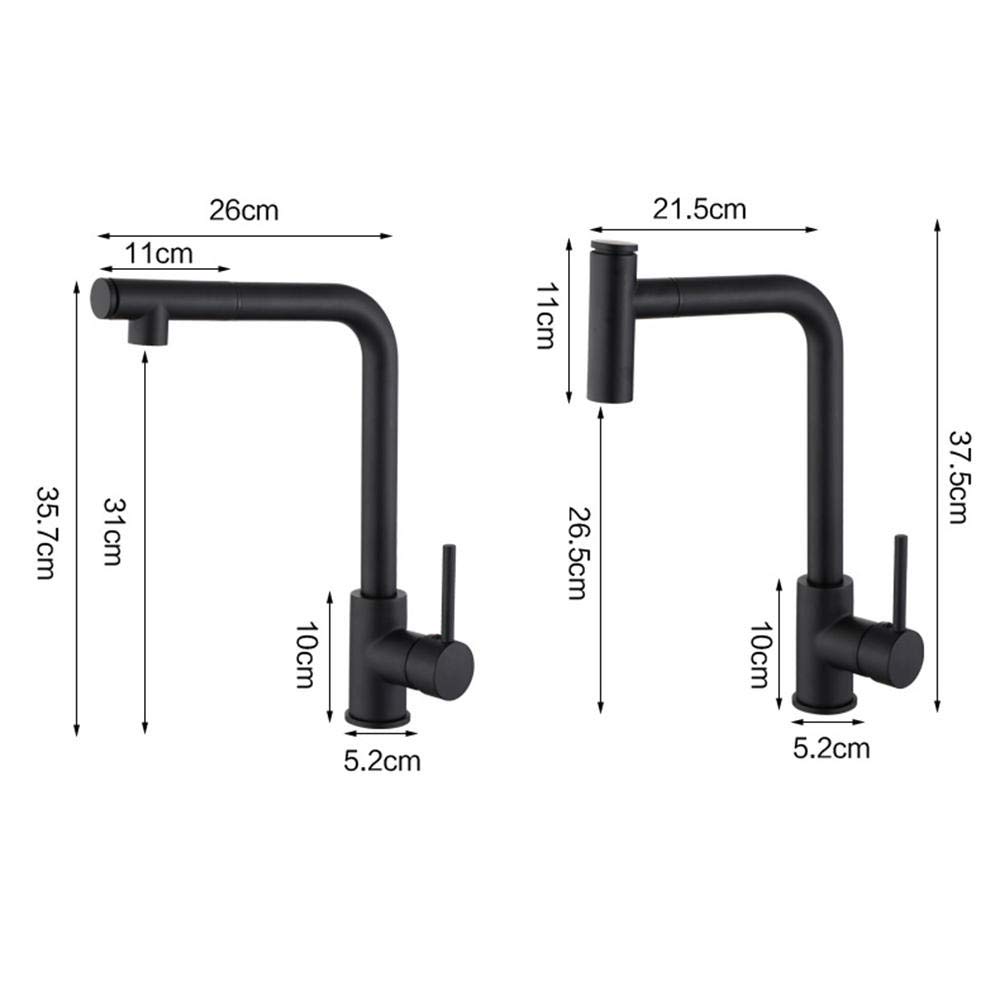 grifo cocina extraible negro con ducha, 2 Modos, Mezclador cocina para fregadero 360°Giratorio Monomando 304acero inoxidable fria y caliente, Grifería-negroA