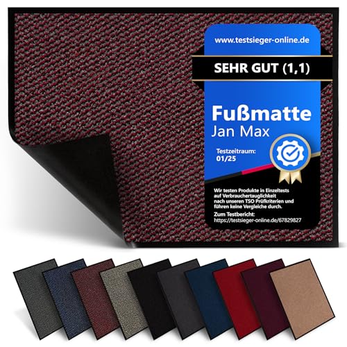 Jan Max Schmutzfangmatte - 5 Größen - Fußmatte für Innen und Außen - Sauberlaufmatte in rot schwarz 60 x 80 cm