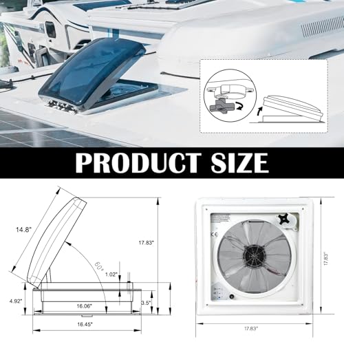 Mocoli RV Dachventilator 12V, 14 Zoll Dachlüfter Wohnmobil mit Fernbedienung RV Abluftventilator mit UV-Schutz Deckel 10 Stufen Einstellbar Wohnmobil Zubehör für Wohnwagen Lkw Van