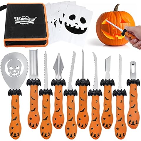 OWUDE Professional Pumpkin Carving Kit 10 Pcs Upgrade Anti-Slip Handle Heavy Duty Stainless Steel Carving Tools with Premium Carrying Case and 6 Pcs Stencils for Halloween DIY Decoration Cover
