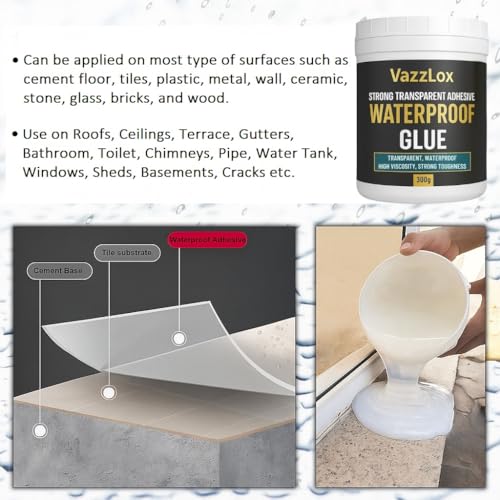Image of VazzLox (Pack of 2) Waterproof Glue for Leakage Strong & Transparent Water Proof Glue Plus Brush Epoxy Resin for Water Proofing for Indoor & Outdoor Crack Seal Agent Roof Water Leakage Glue 300gm