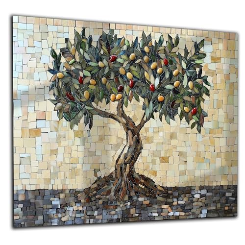 Zaanvo Olive Tree Tempered Glass Kitchen Backsplash, Mosaic Artwork Print