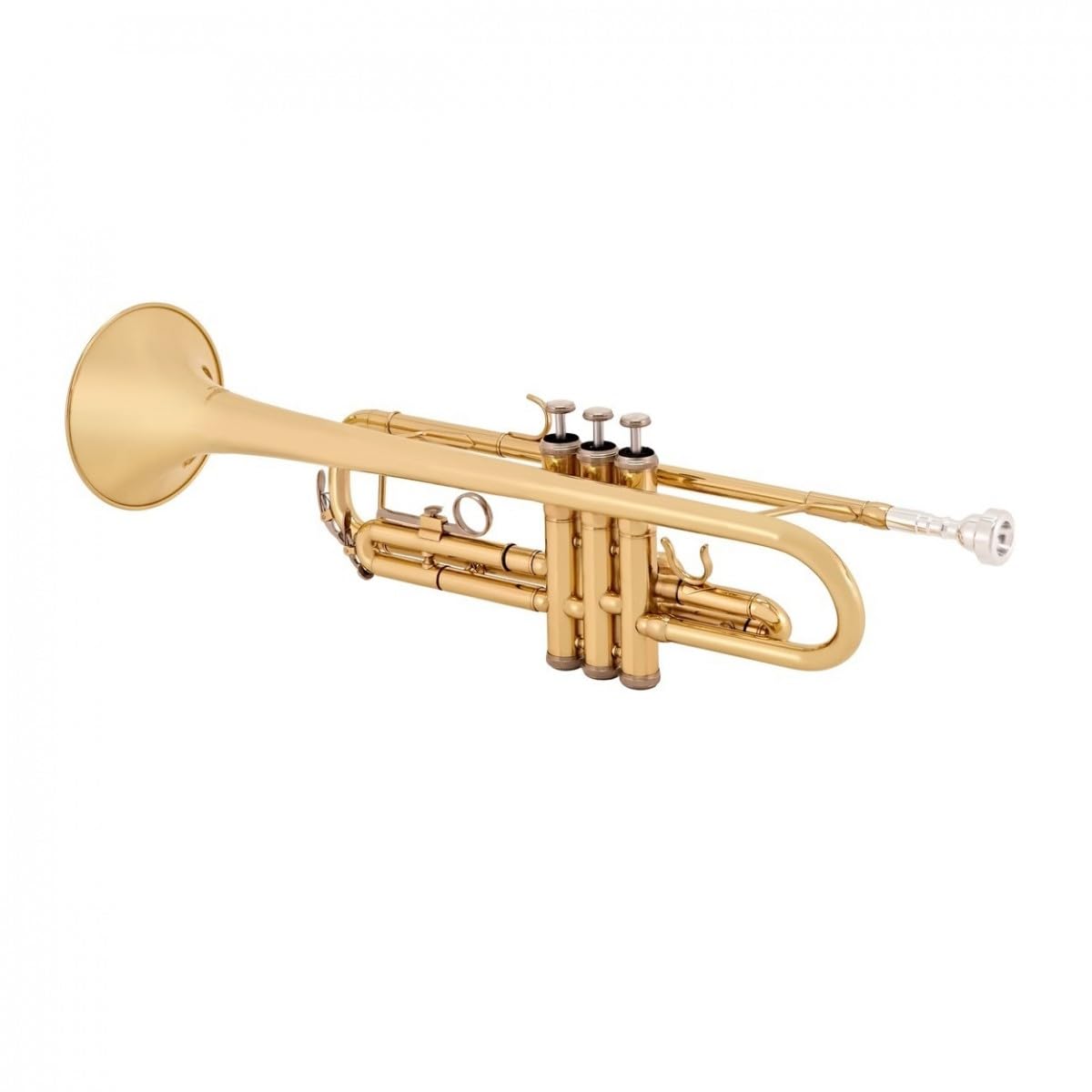 Trompeten-Starterpaket von Gear4music, Gold mit Etui und Notenständer | Vernickeltes 7C-Mundstück für Anfänger, Korrosionsbeständige Edelstahlventile, Mittel-Weite Bohrung, Koffer Inklusive