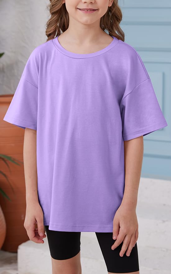 Image of ZDC Girls Short Sleeve T Shirts Kids Summer Oversized Tops Trendy Crewneck Basic Tees 5-14 Years