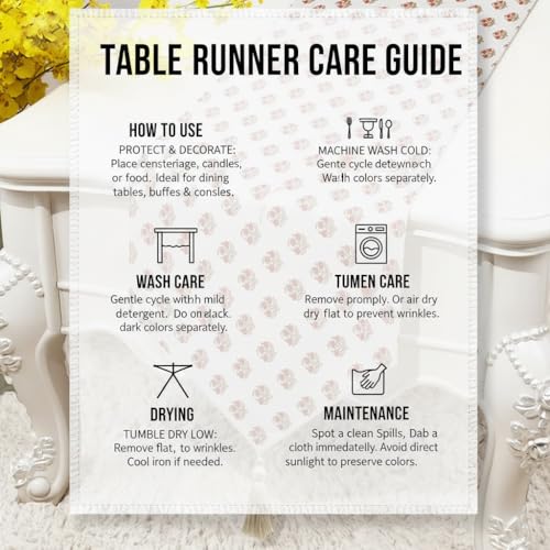 Image of COZY FURNISH Elegant Floral Microfiber Cotton Runner & Dining Table Runner - Tassel Design for 6 Seater Table | Stylish Home Decor Linen