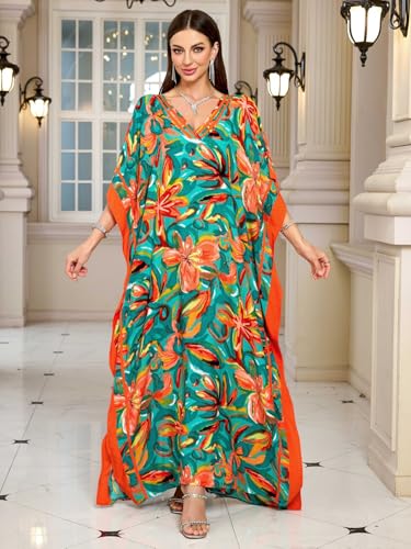 Image of KECVOT Kaftan Dresses for Women V-Neck Print Swimsuit Cover Up Plus Size Beach Caftan Lounge Dress