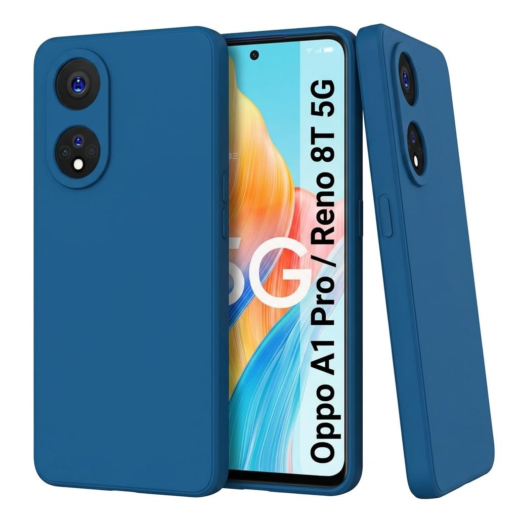 JANAK RAJ Silicone Back Case Cover Compatible with Oppo A1 Pro/Reno 8T 5G | Slim Liquid Silicone Soft Gel Rubber | Camera Protection - Navy Blue