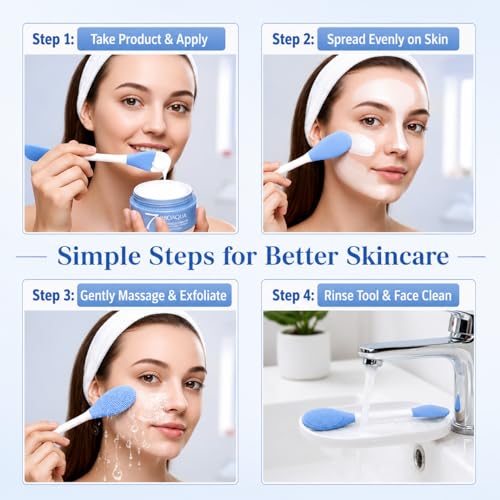 Image of 3 Pcs Silicone Face Scrubber & Ice Roller Combo Set for Skin Care, Facial Cleansing Brush with Exfoliating Pad, Face Mask Applicator Spatula Tool for Women & Men, Reusable Spa Kit Multicolor