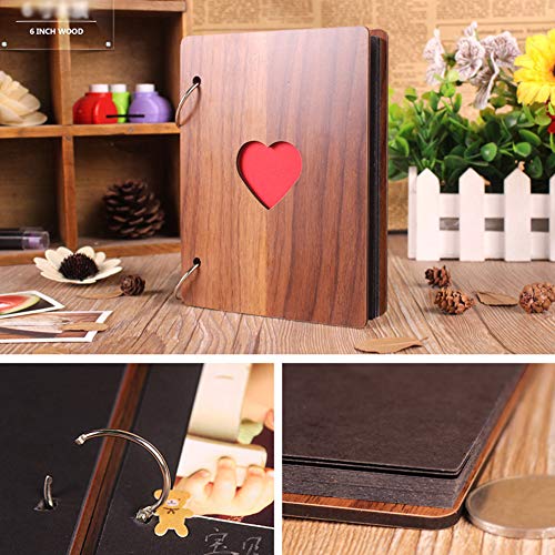 Álbum de recortes para fotos, álbum de fotos DIY con cubierta de madera y 30 páginas negras, ideal como libro de visitas, libro de recuerdos o regalo para San Valentín, aniversario, Día de la Madre o cumpleaños, tamaño 6 x 4 pulgadas (12 x 16 cm) miniatura 6