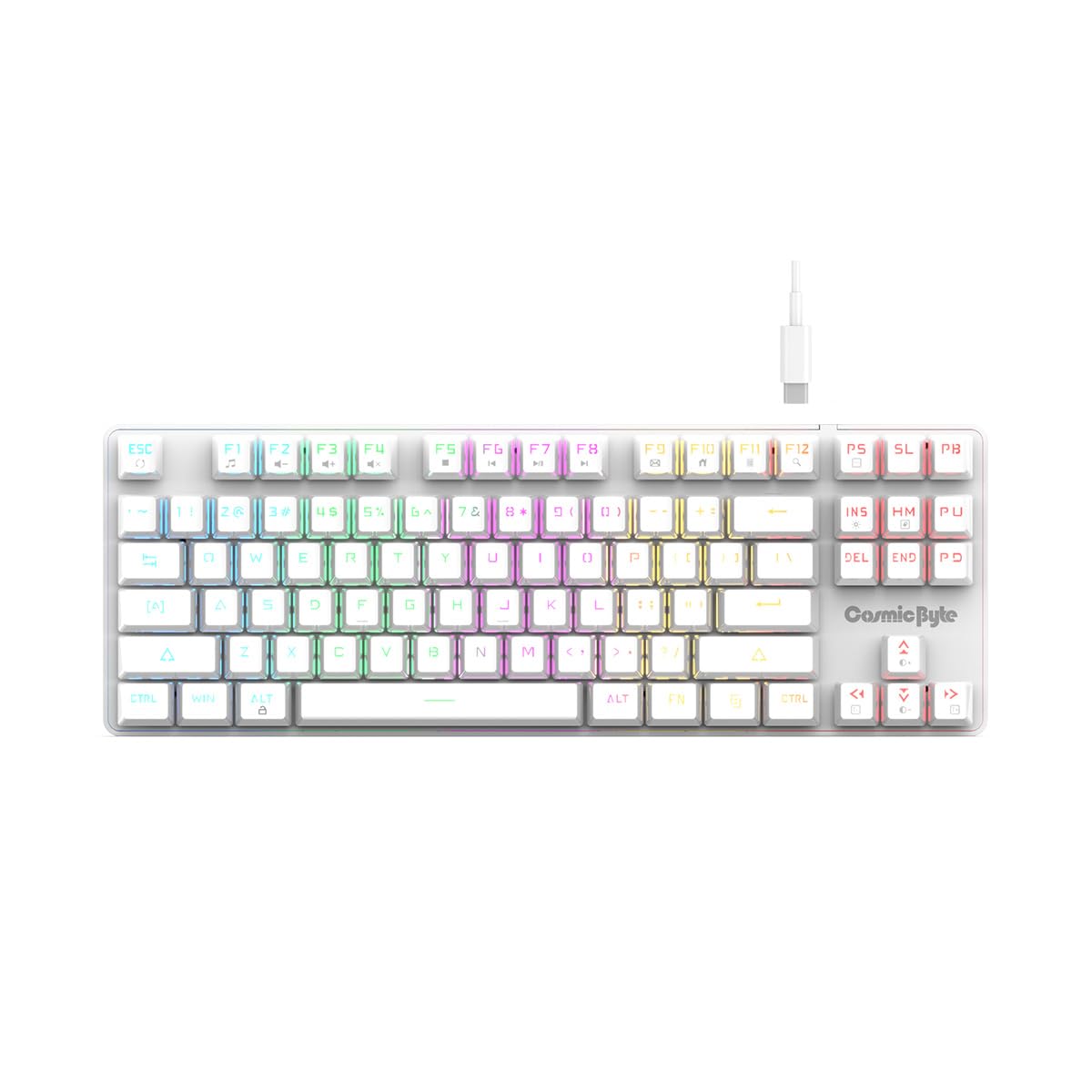 Cosmic Byte CB-GK-37 Firefly TKL Mechanical Gaming Keyboard | Per-Key RGB | 3 PIN Swappable Outemu Red Switches | Upgraded with Detachable USB-C Port | Macro & Software Support (White)