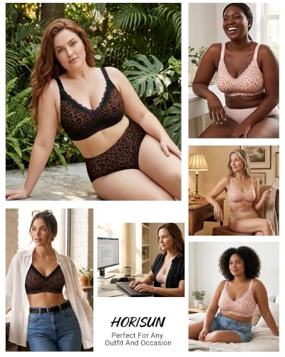 HORISUN Wireless No Underwire Bra for Women V-Neck Lace Trim Seamless Bra - image 6