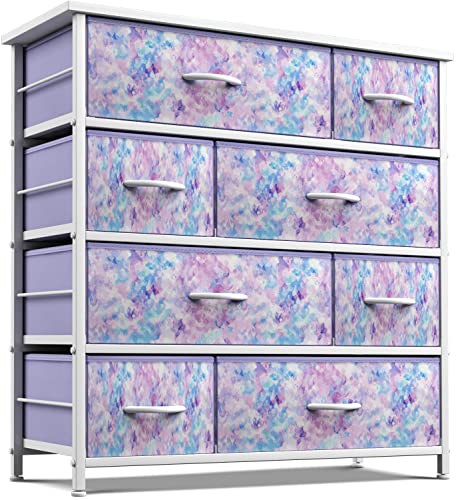 Image of Sorbus Dresser with 8 Drawers - Furniture Storage Chest for Kid’s, Teens, Bedroom, Nursery, Playroom, Clothes, Toys - Steel Frame, Wood Top, Fabric Bins (Tie-dye Purple)