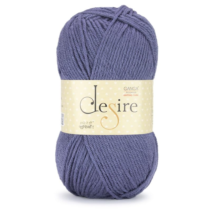 Image of Ganga Acrowools Acrylic Desire Hand Knitting and Crochet Yarn. Pack of 1 Ball - 100Gms. Shade No - DSR029, Purple Glaze