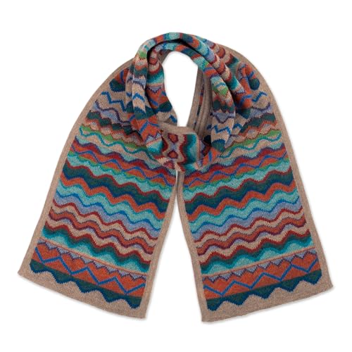 NOVICA 100% alpaca scarf, 'Zigzag Terra'