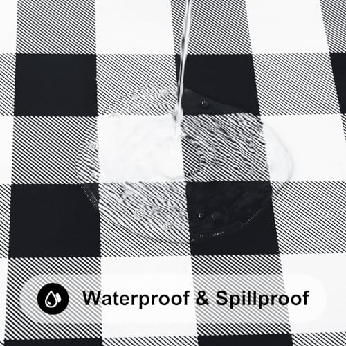 Smiry Rectangle Picnic Table Cloth, Elastic Waterproof Fitted Vinyl Tablecloths, Flannel Backed Buffalo Plaid Table Covers for Dining, Camping, Outdoor (Black and White, 30" x 72") - Image 5
