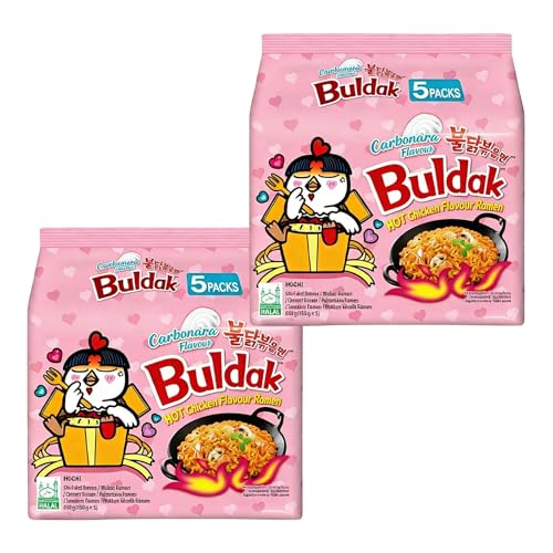 Buldak Noodles Hot Chicken Flavor Ramen 10 Pack (130g each) - Ramen Instant NoodlesExcellent for Snack and Soups (Carbonara)