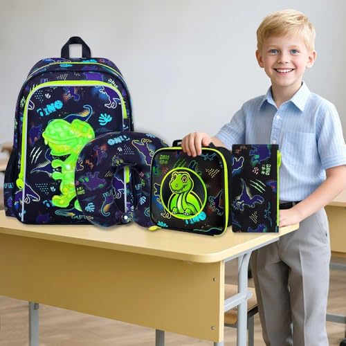 Image of CCJPX 5Pcs Kids Luggage for Boys, Dinosaur Rolling Travel Carry on Suitcase for Toddler Children with Wheels(Black)