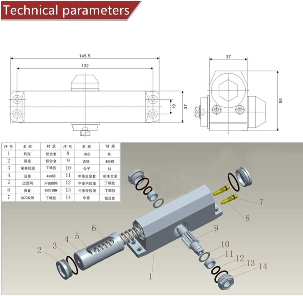 Cierrapuertas automático, de Seguridad de Aluminio con Velocidad de Cierre/Bloqueo Ajustable for Puertas izquierdas y derechas de 25 a 45 kg