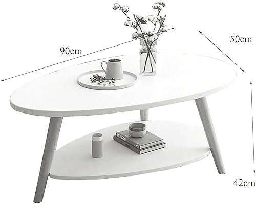 Miniatura 3 de SYALEO Mesa de Centro Mesa de centro ovalada de MDF con patas de madera de 35.4 x 19.7 x 16.5 in, mesa auxiliar de sofá de doble capa, para