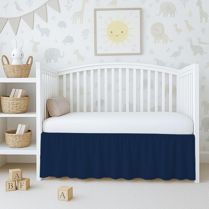 Egyptian cotton crib skirt with 14" drop, navy solid 28 x 52