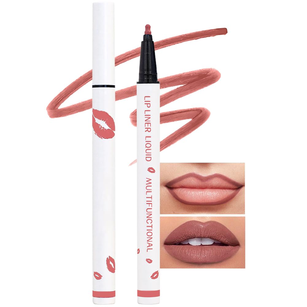 KaelyBeige Matte Lip Tint Stain Marker Pen,2in1 Liquid Lipstick & Lip Liner Pencil,Long Lasting Waterproof 24 Hour Lip gloss for Women,tinta para labios labiales mate 24 horas originales,07