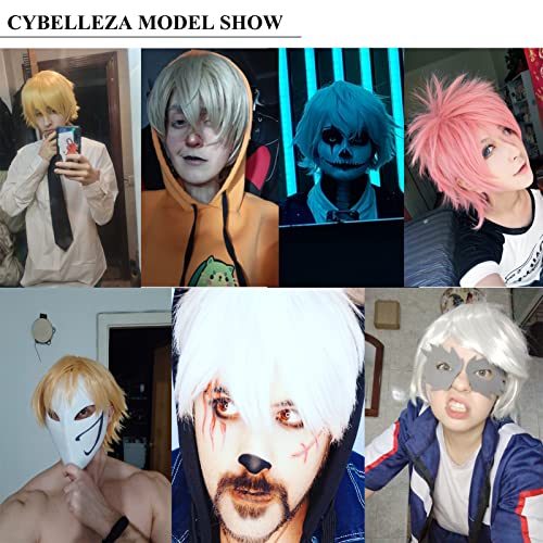 Cybelleza Anime Cosplay Wig - Short Synthetic Curly Straight Layered Fluffy Silver Grey Wig with Free Cap - Image 4