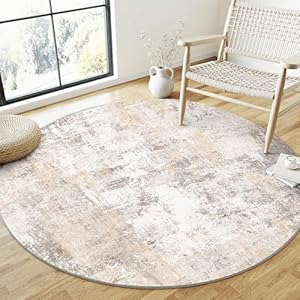 HUGEAR Waschbare Teppiche Rund Gegend Teppich 150cm Beige Grau Modern Abstrakt Wohnzimmer Schlafzimmer Teppisch Runder rutschfest Kurzflor Weich Rugs for Living Room Carpet for Esszimmer Bür