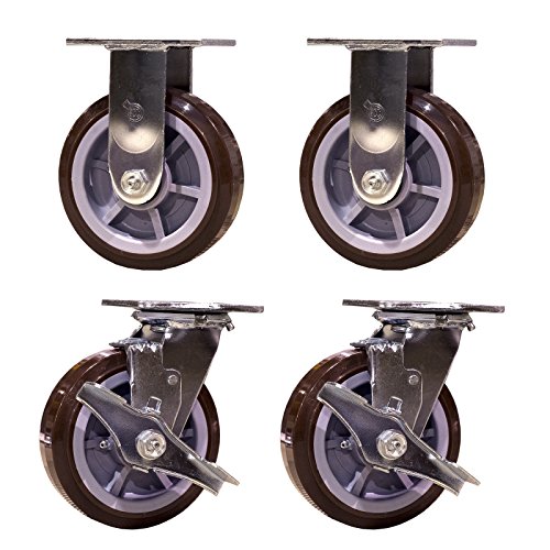 Service Caster SCC-30CS620-PPUR-TLB-2-R620-2 Heavy Duty Swivel Casters, 2 Rigid 2 with Brakes Polyurethane Wheel, 6 Size (Pack of 4)