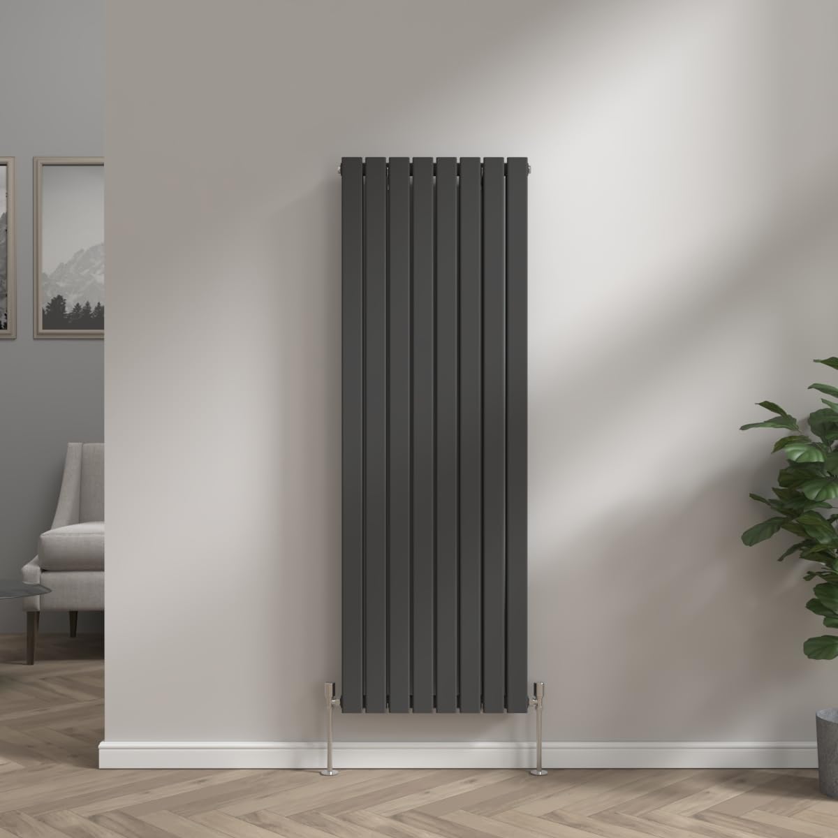 NRG Vertical Column Designer Radiator Central Heating Flat Double Panel 1600x544mm Black