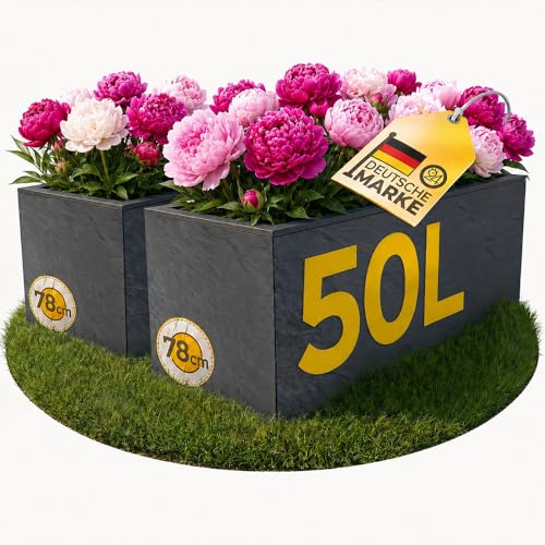 Ondis24 2X Pflanzkübel Vulkano, je 50L Pflanzvolumen, rechteckig, Blumenkasten mit Wasserspeicher, Balkon Terrasse, Blumenkübel, Doppelpack (Anthrazit)