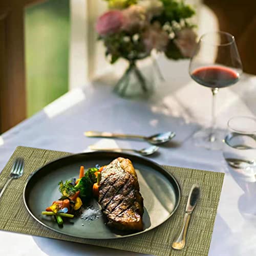 Yeaberr Placemats Set Of 8, Bamboo Vinyl Woven Wipeable Heat-Resistant Place Mats, Stain Resistant Washable Table Mats For Dining Table Kitchen Indoor Decor, Green #TOP5