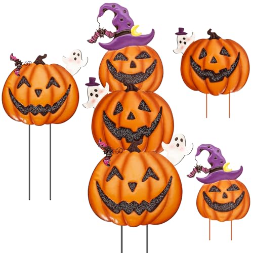 Halloween Yard Decorations Stakes, Stacked Metal Pumpkins Hallowe...